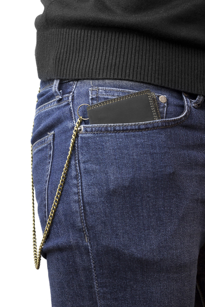 Mini Biker Geldbörse extra dünn mit Kette im Hochformat LEAS MCL in Echt-Leder, schwarz